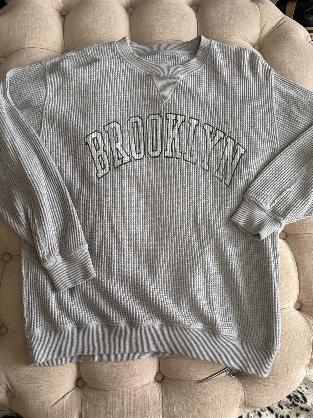 aerie Light Gray 'Brooklyn' Waffle-Knit Crewneck Sweater